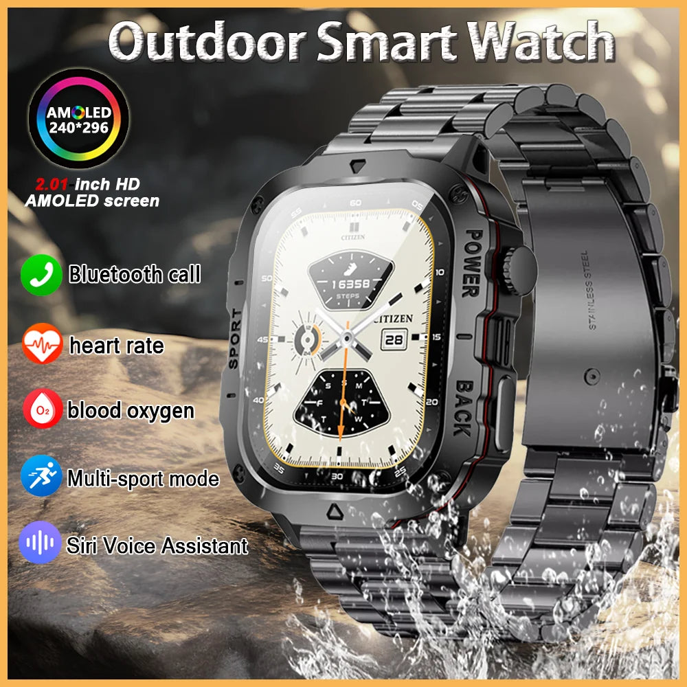 2024 New Military Smart Watch Men 2.01 inch 420mAh Outdoor Sports Fitness Tracker Health Monitor Waterproof BT Call Smartwatch F