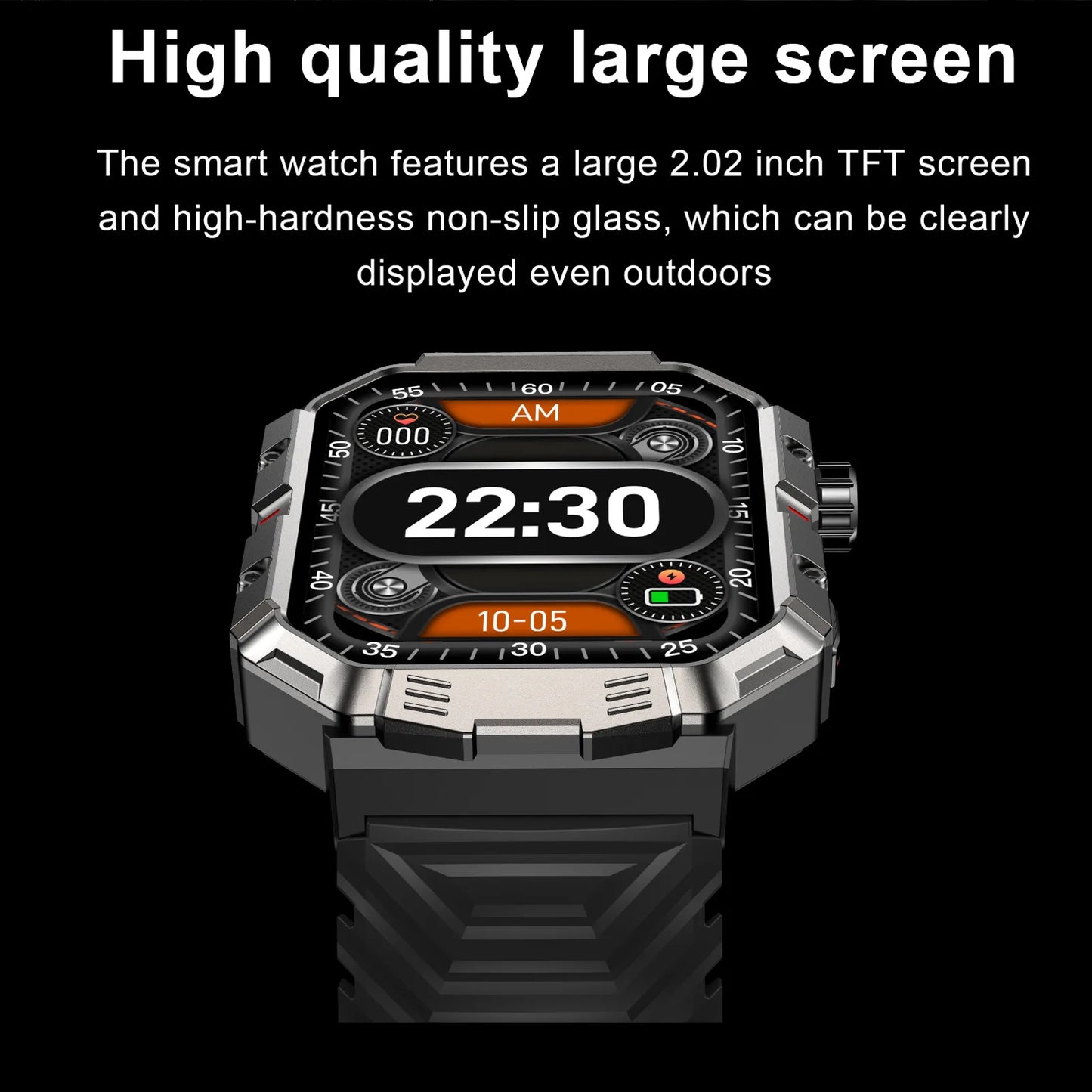 2024 New Military Smart Watch Men IP68 2.01 Inch Screen Outdoor Sports Fitness Tracker Health Monitor Bluetooth Call Smartwatch