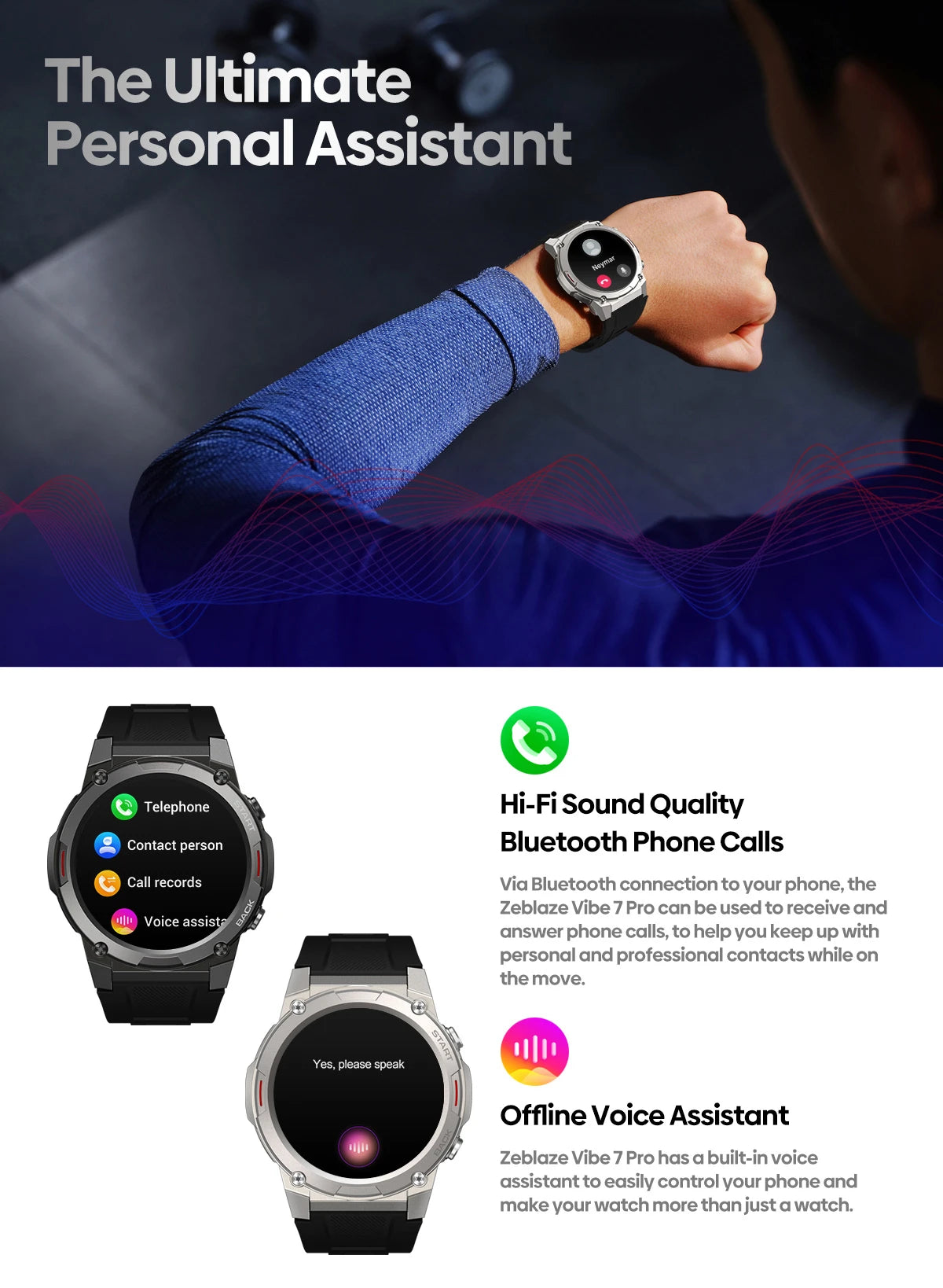 Zeblaze VIBE 7 PRO Smart Watch 1.43'' AMOLED Display Make/Receive Phone Calls Health Management Sports Smartwatch for Men