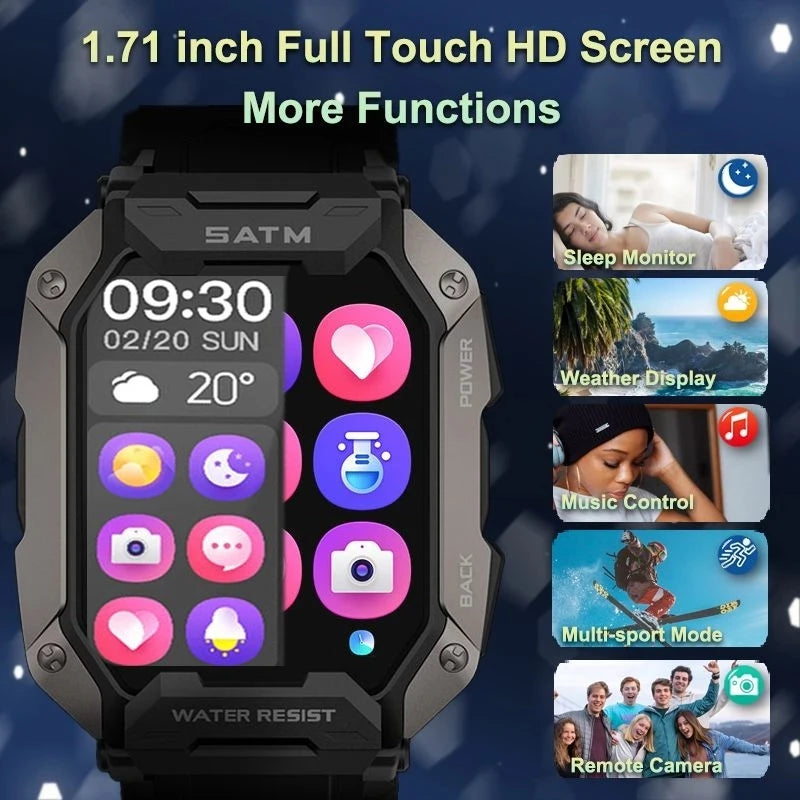 5ATM Waterproof Full Touch Smartwatch Blood Pressure Oxygen Fitness Watch 5 Atm Waterproof Smart Watch Men Military 2024 New