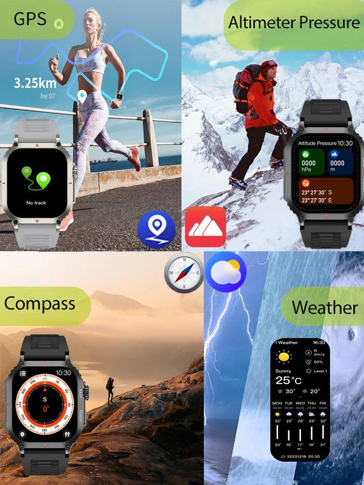 Military Smart Watch for Men Heart Rate IP68 Waterproof Watches Bluetooth Call Smartwatch GPS Motion Trajectory Android IOS 2024