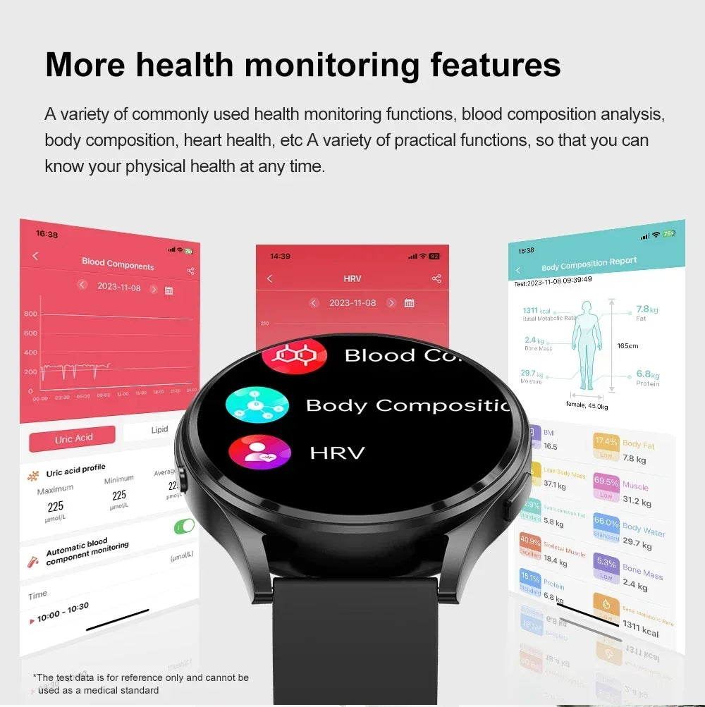 2024 Smart Wristband Blood Lipids Uric Acid Blood Glucose Smart Watch Men Bluetooth call ECG+PPG Fitness Tracker Smartwatch Men