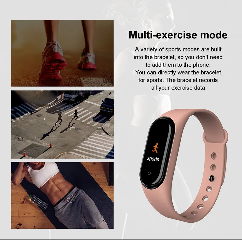 Smart Bracelet Wristband Waterproof Multi-Interface Heart Rate Blood Pressure Pedometer Sports Electric Clock Step for M4