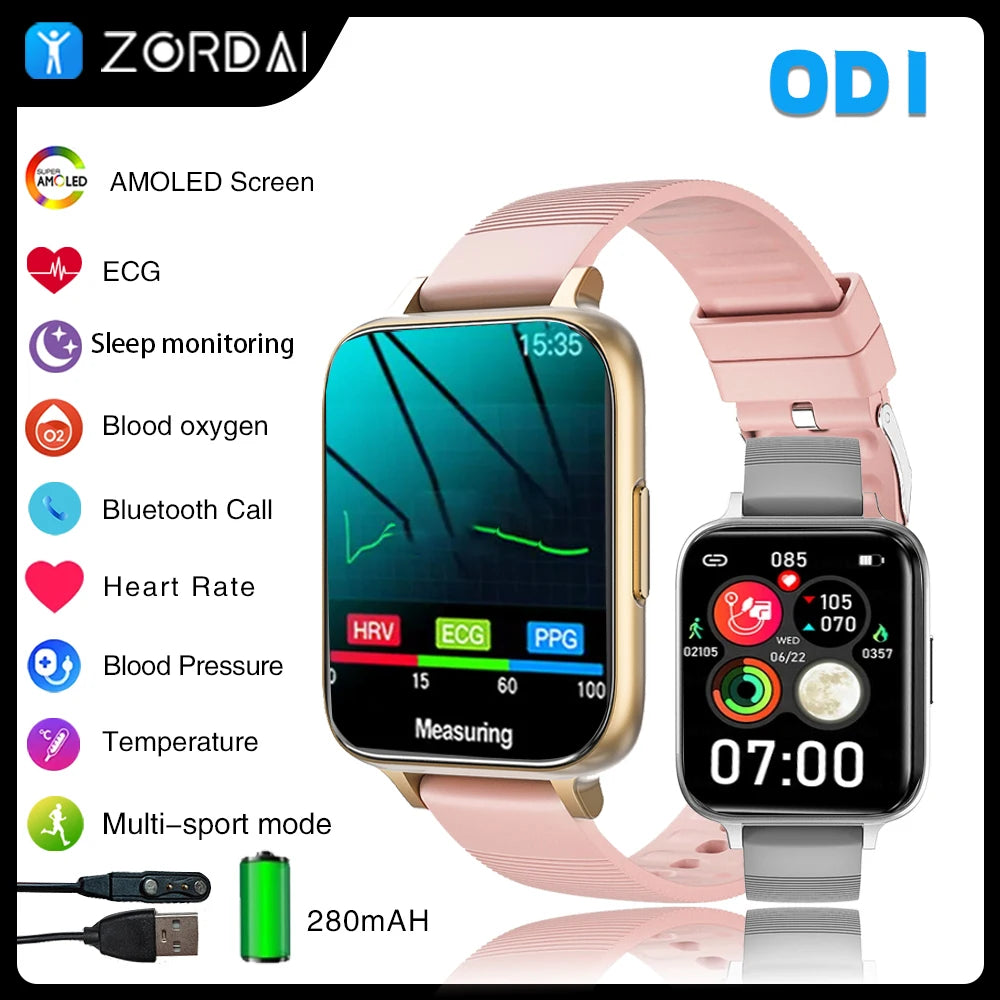 Zordai OD1 Smart Watch 2024 for OPPO Watch 3 BT Call 1.96“ AMOLED Curved Screen NFC Blood Pressure Heart Rate SmartWatch for Men