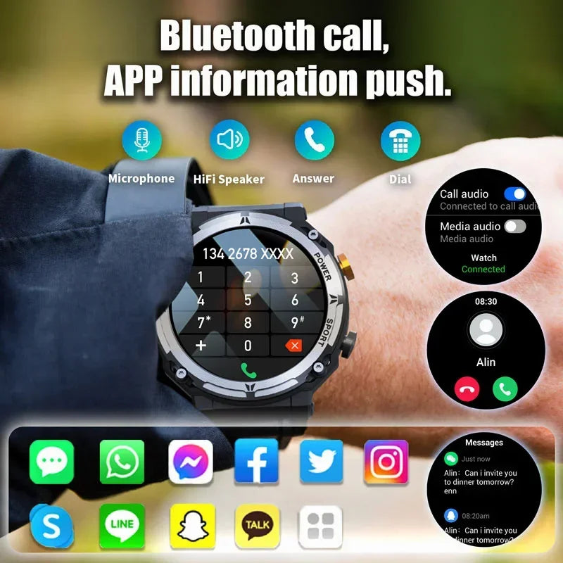 2024 Original Military Smartwatch Bluetooth Call Fitness Sports Waterproof Smart Watch for Men Women Xiaomi Apple Android Phones