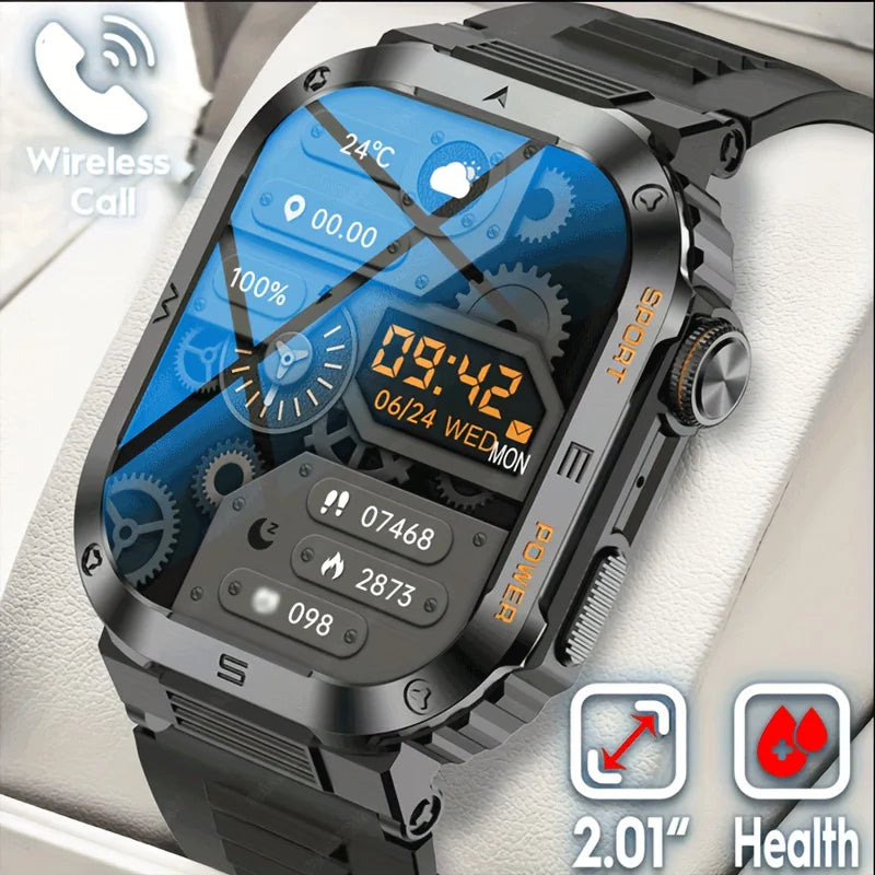 Rugged Military Smart Watch Men For Android IOS Ftiness Watches Ip68 Waterproof 2.05'' AI Voice Bluetooth Call Smartwatch 2024