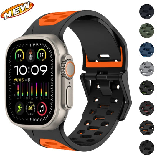 Silicone Strap For Apple Watch Band Ultra 2 49mm Series 9 8 7 45mm Breathable two-color Bracelet iWatch 6 5 4 SE 44mm 42mm Belt