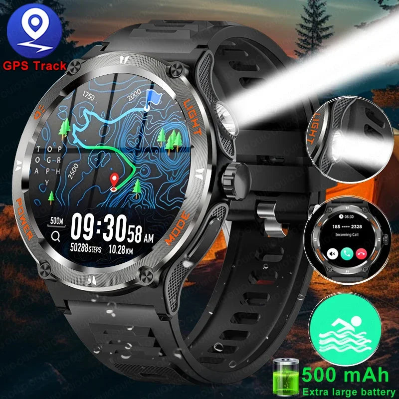 2024 New Rugged Military GPS Track Smart Watch Men Bluetooth Call 500Mah 3ATM Waterproof Outdoor SmartWatches For Huawei Xiaomi