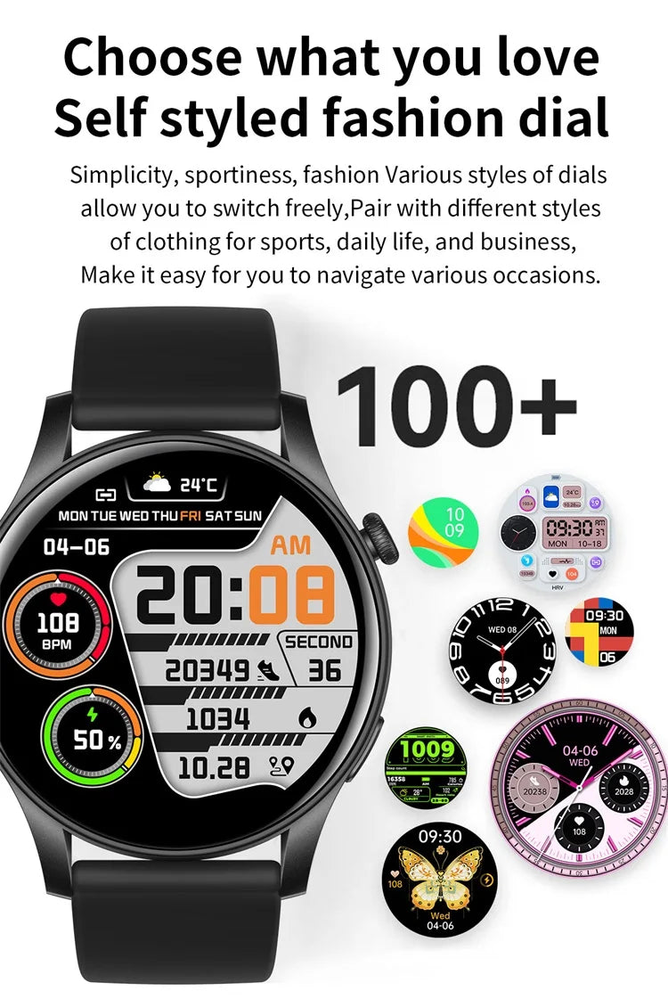 SKMEI 2024 Smartwatch 1.43'' AMOLED Display 107 Sports Modes Voice Calling Smart Watch Men Women Military Fun Games Wristwatches