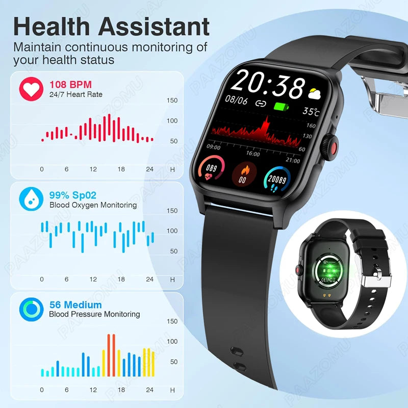 2024 New Smart Watch Men Women Bluetooth Call 100+ Sport Fitness Tracker Heart Rate Monitor Message Reminder Couple Smartwatch