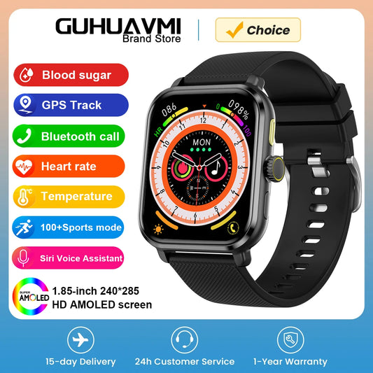 For ios Series 9 AMOLED Smart Watch Men Blood Sugar Bluetooth Call GPS Sport Tracker IP68 Waterproof Women Smartwatches 2024 New