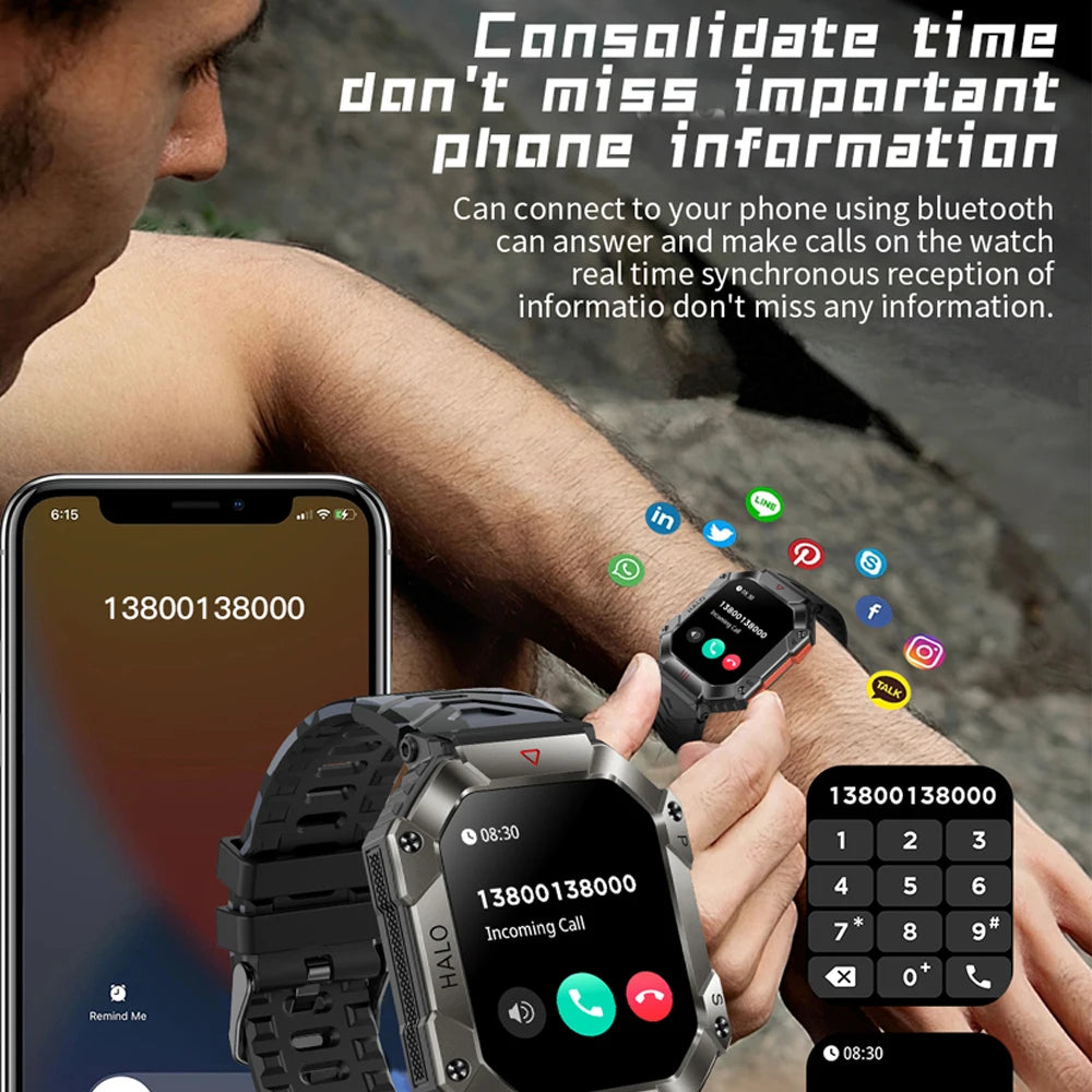 2024 New Outdoor Compass Smartwatch Men 650mAh Large Battery IP68 Waterproof AI Voice Assistant Bluetooth Call Smart Watch Men