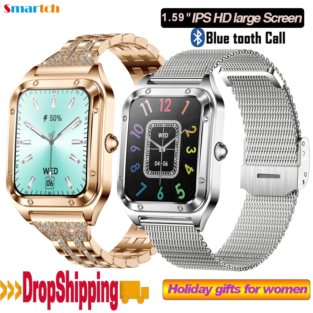 Women Fashion 1.59" Blue Tooth Call Smart Watch Heart Rate Blood Oxygen Sports Fitness Lady Watches Waterproof 2024 Smartwatch