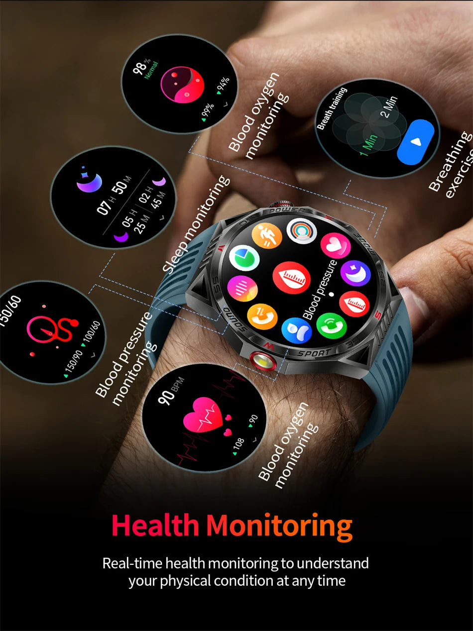 For Huawei Xiaomi New Smart Watch Men 1.85 inch LED Flashlight Infrared Laser Watches Heart Rate Bluetooth Call SmartWatch 2024