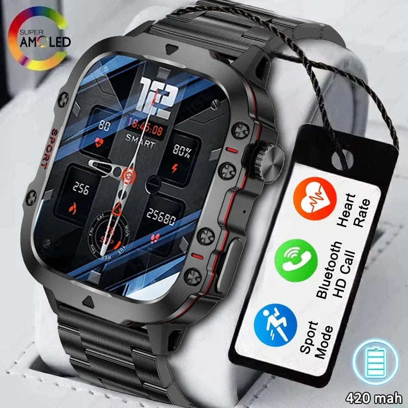 Rugged Military Smart Watch Men For Huawe ios Ftiness Watches Ip68 Waterproof AI Voice Bluetooth Call Smartwatch 2024 New Man