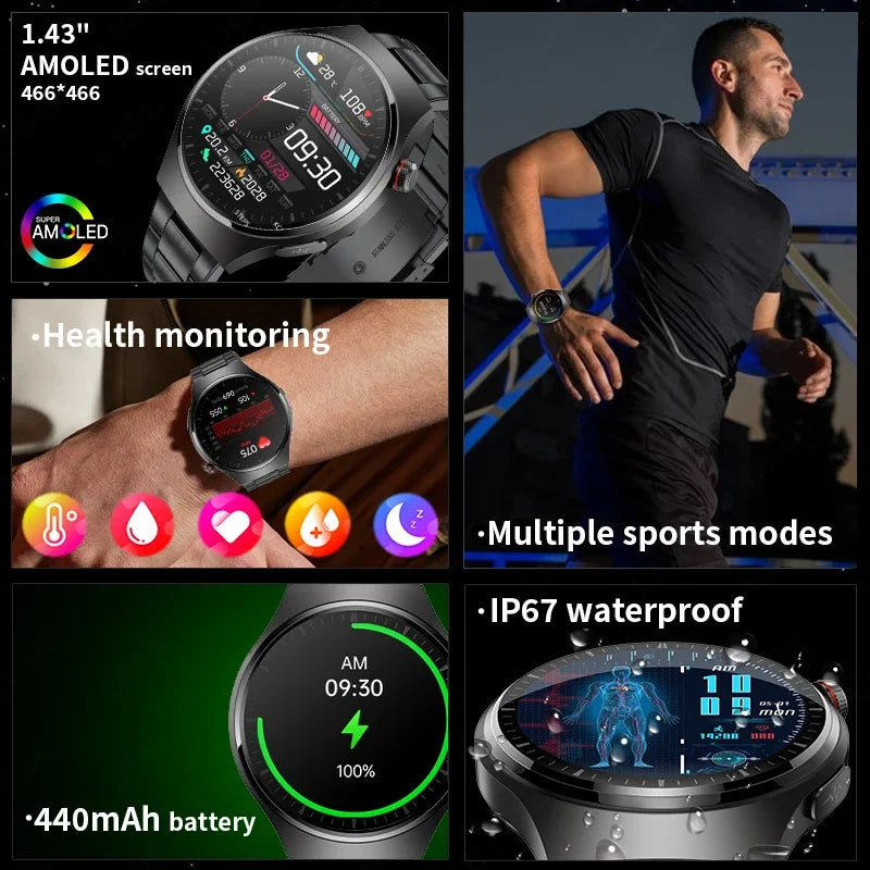 2024 New Non-invasive Blood Sugar Smart Watch Men ECG PPG Heart Rate Blood Pressure Sleep Tracker Smartwatch For Huawei Xiaomi