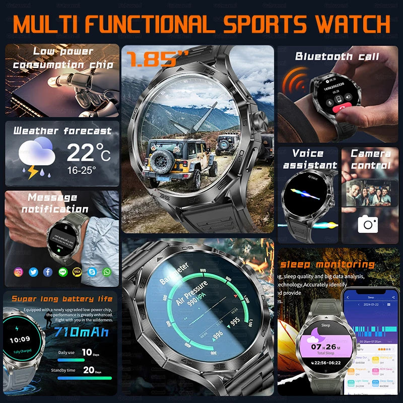 2024 New Outdoor Men IP68 waterproof Compass Smart Watch 710Mah Battery Health Track Bluetooth Call Smartwatch For Huawei Xiaomi