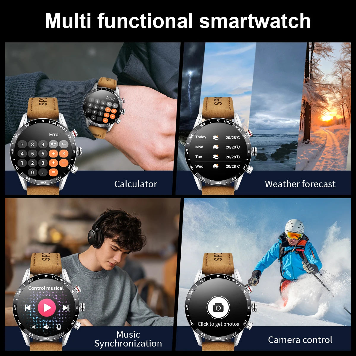 LIGE Business Smart Watch For Men AMOLED HD Screen Bluetooth Call IP67 Waterproof Smart Bracelet Full Touch Men Smartwatch 2024