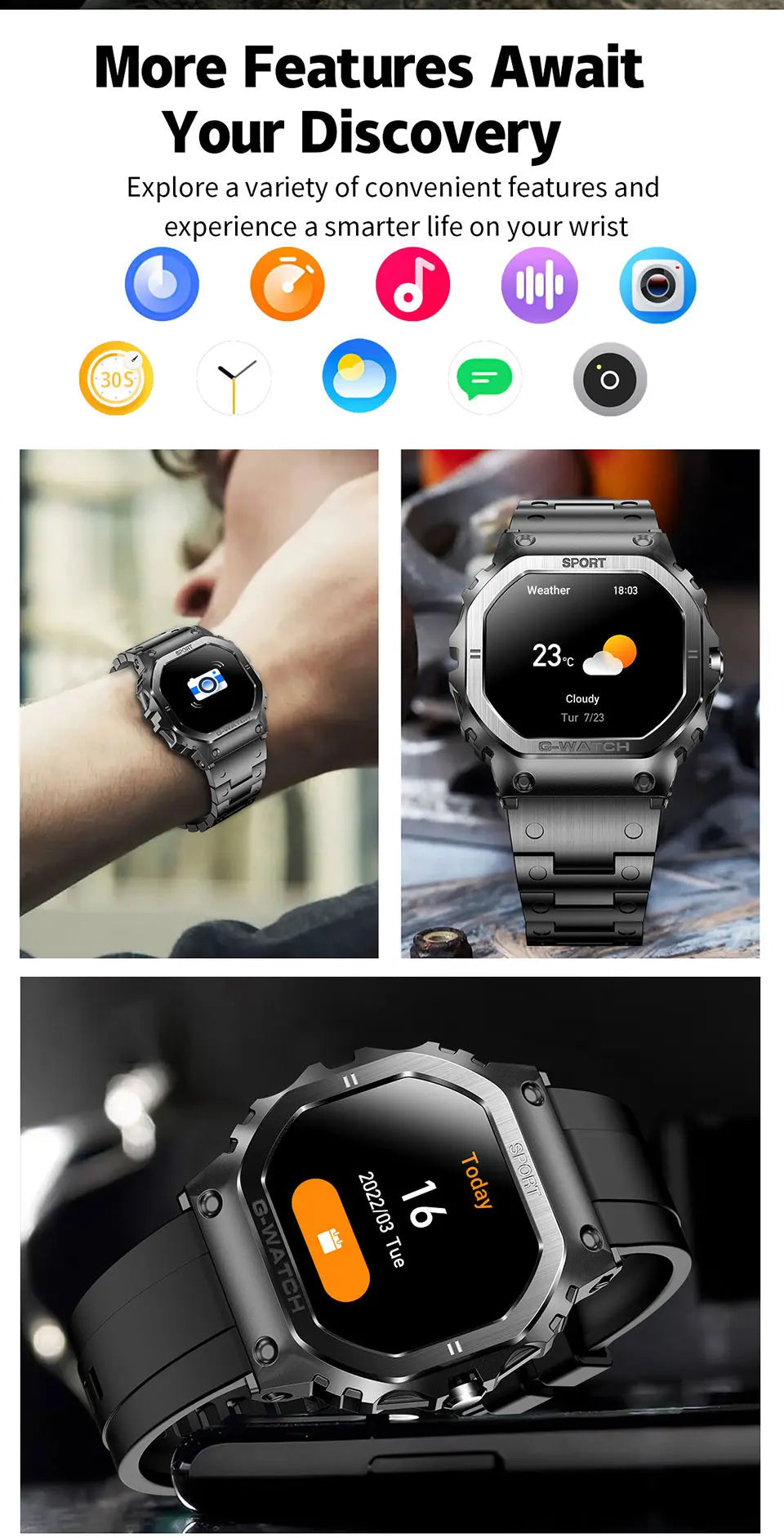 2024 New Smart Watch Men Women 1.57" Screen BT Call Sports Bracelet Blood Oxygen IP68 Waterproof Watch Clock For Android Ios