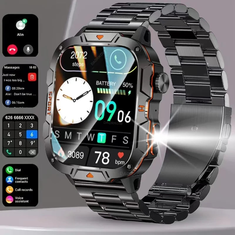 2024 New Outoor Military Smart Watch Men IP68 5ATM Sport Fitness Tracker Health Monitor 1.96" BT Call Smartwatch for Android IOS