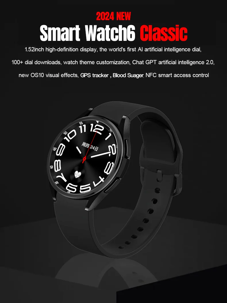 2024 New Watch 6 Classic NFC Smart Watch Men Custom Dial Voice Call Sport Watches Women GPS Tracker Smartwatch For Huawei Xiaomi