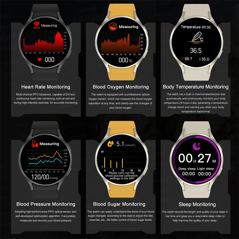 2024 New Watch 6 AMOLED Smart Watch Men Blood Sugar Bluetooth Call Sport Tracker Waterproof Smartwatch Women  For Android iOS