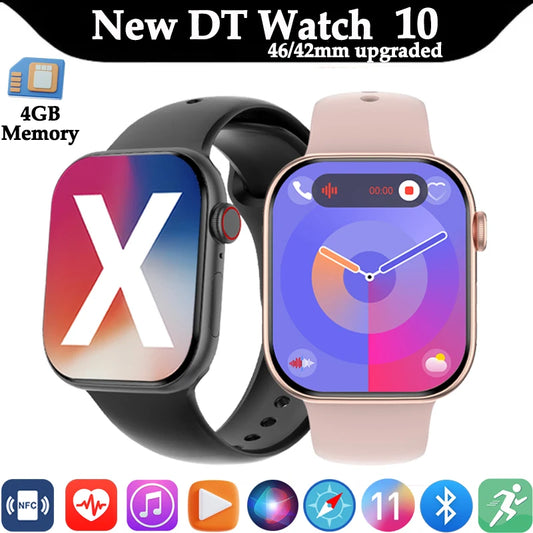 New DT Watch 10 Smart Watch Men 46MM Upgraded 4G Memory MP3/MP4 Player Compass AMOLED HD BT Call IP68 Waterproof Smartwatch 2024