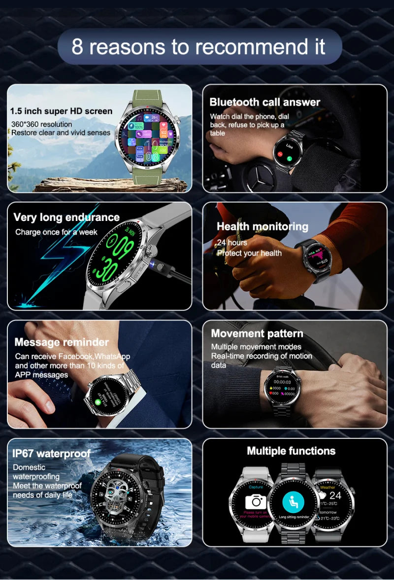 2024 New Smartwatch 1.5" Color Screen Full Touch Dial Outdoor Sports Waterproof Bluetooth Call Health Check Man Smart Watch