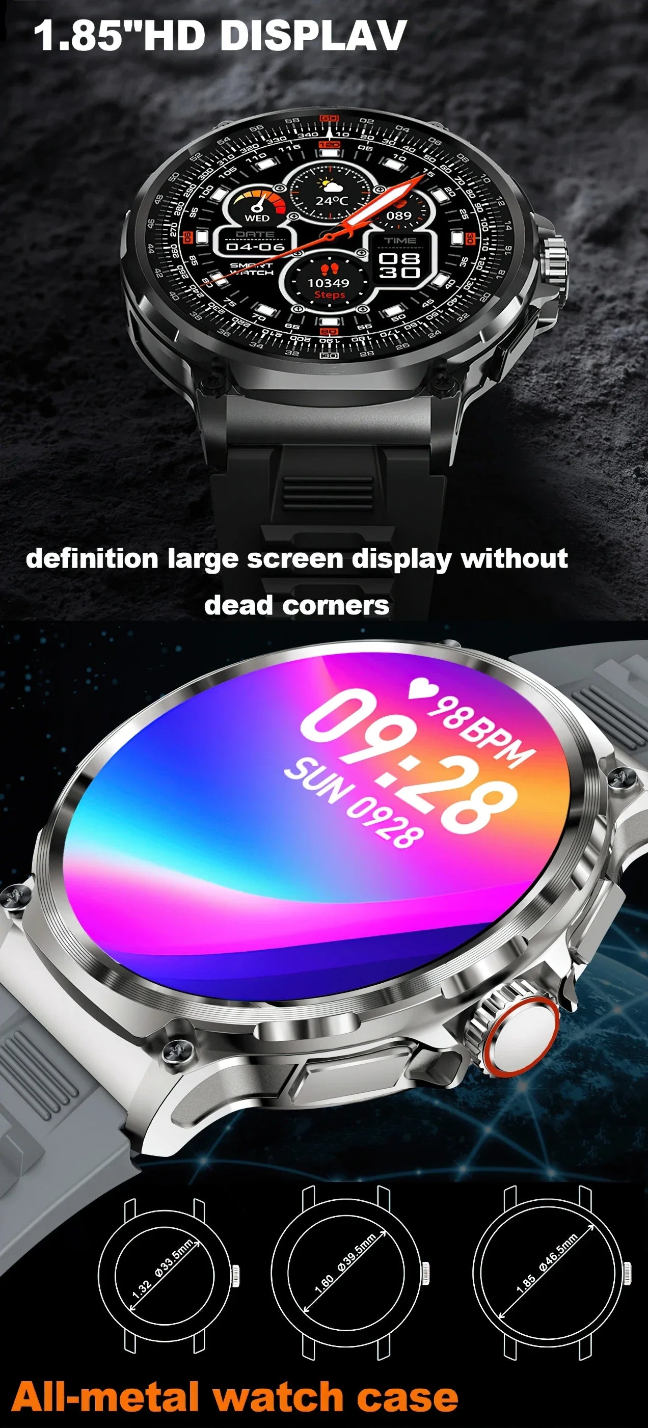 2024 New 1.85 Inch Ultra HD AMOLED Screen 710mAh Large Battery smartwatch Men Sport Tracker Bluetooth Call Watch for Android IOS