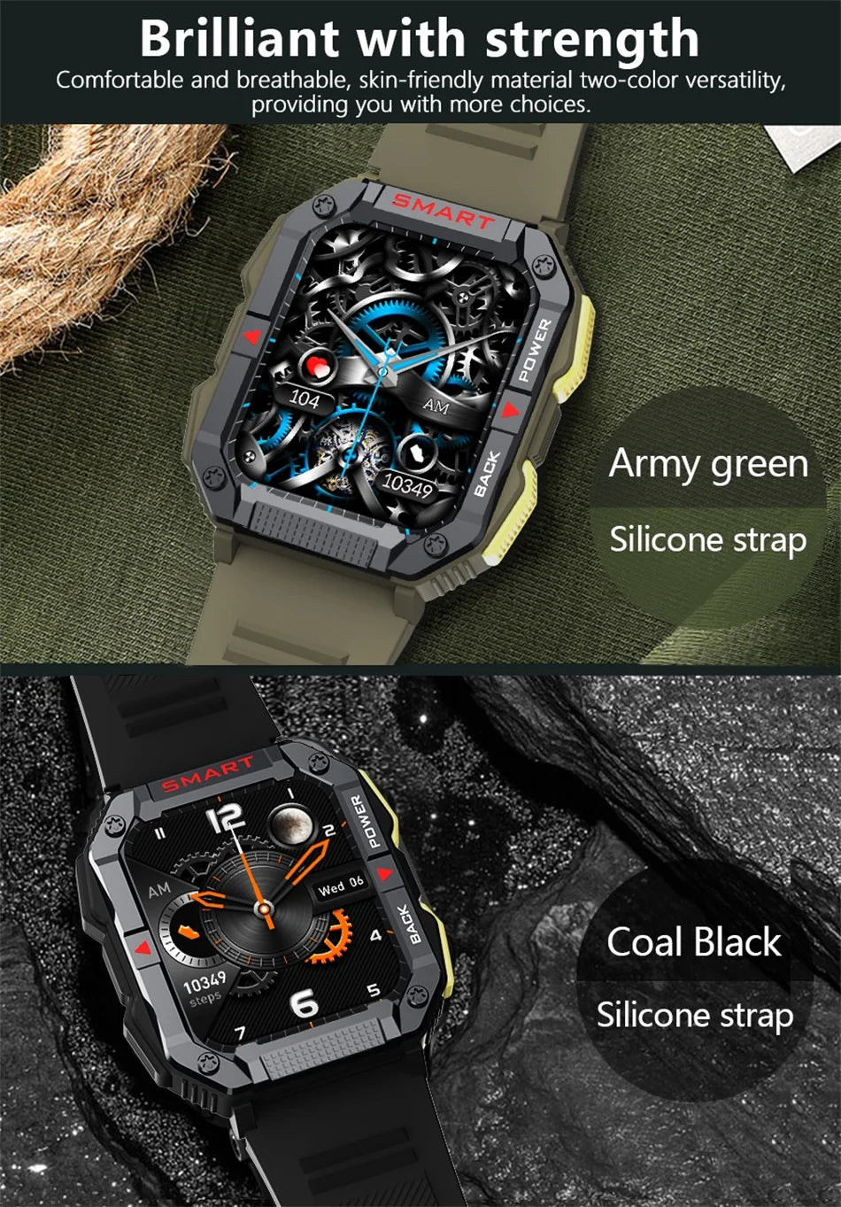 GPS Military Smart Watch Men Carbon Black Ultra Army Outdoor IP68 5ATM Waterproof Heart Rate Blood Oxygen Satm Smartwatch 2024