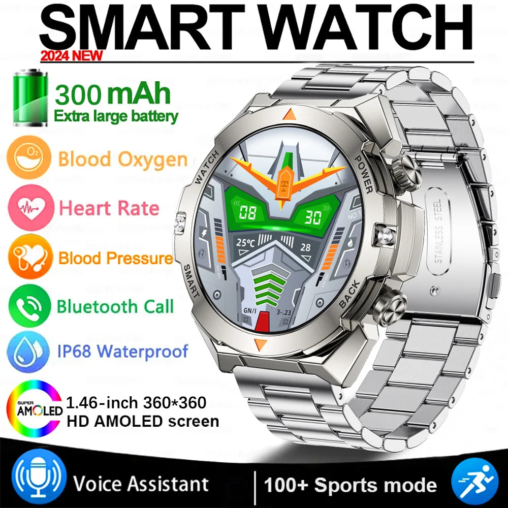 2024 New Military Smart Watch Men 3ATM Waterproof Sports Watches Bluetooth Call AMOLED Always On Display Smartwatch For Xiaomi