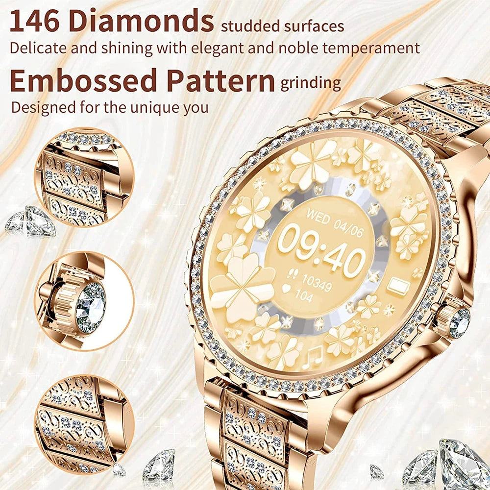 2024 New 360*360 HD Screen Diamond Bracelet Smartwatch Women Health Monitoring Waterproof Bluetooth Call Fashion Smart Watch Men