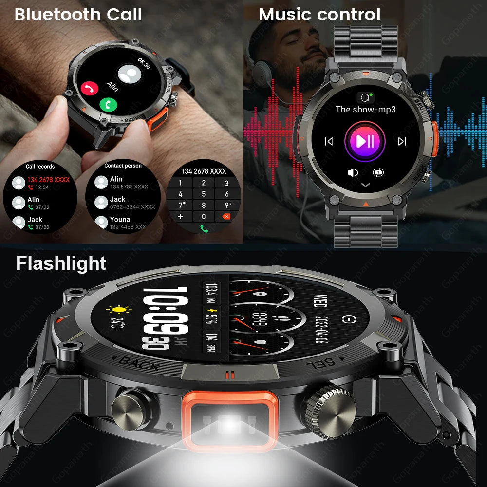 XLJBL 2024 Outdoor Smartwatch For Huawei Xiaomi GT4 Pro Watch Men Blood Pressure Health 100+Sports Bracelet With LED Flashlight