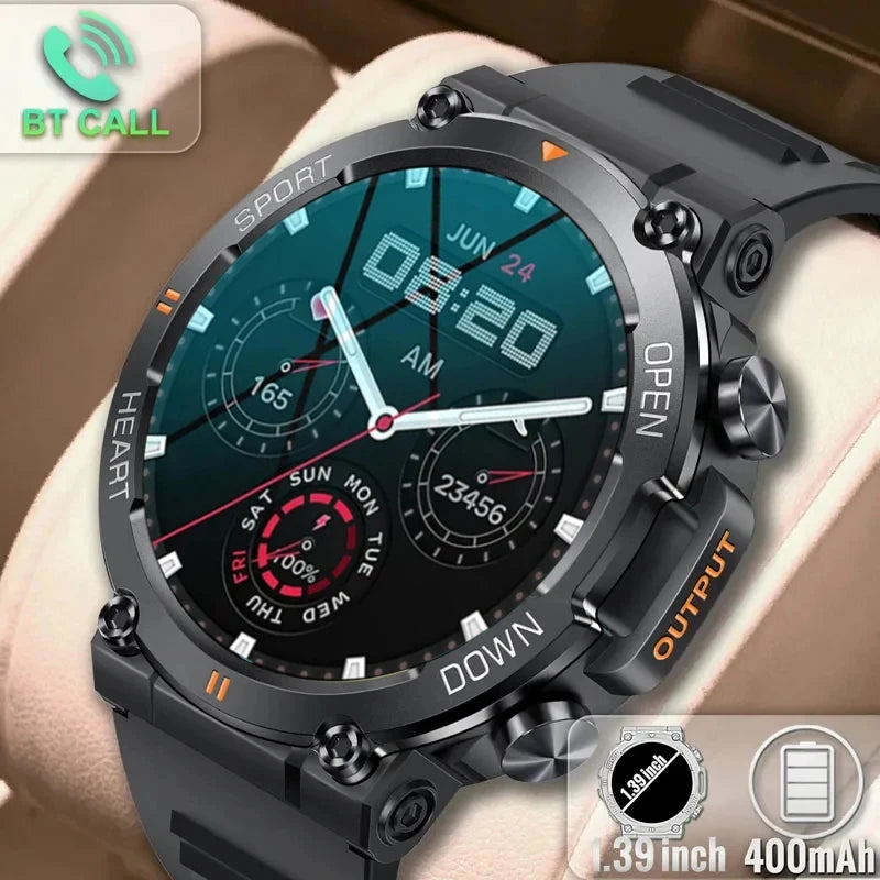 2024 New Smart Watch Men Military Health Monitor 1.39'' Bluetooth Call Fitness Waterproof Sport Smartwatch for IOS Android Phone