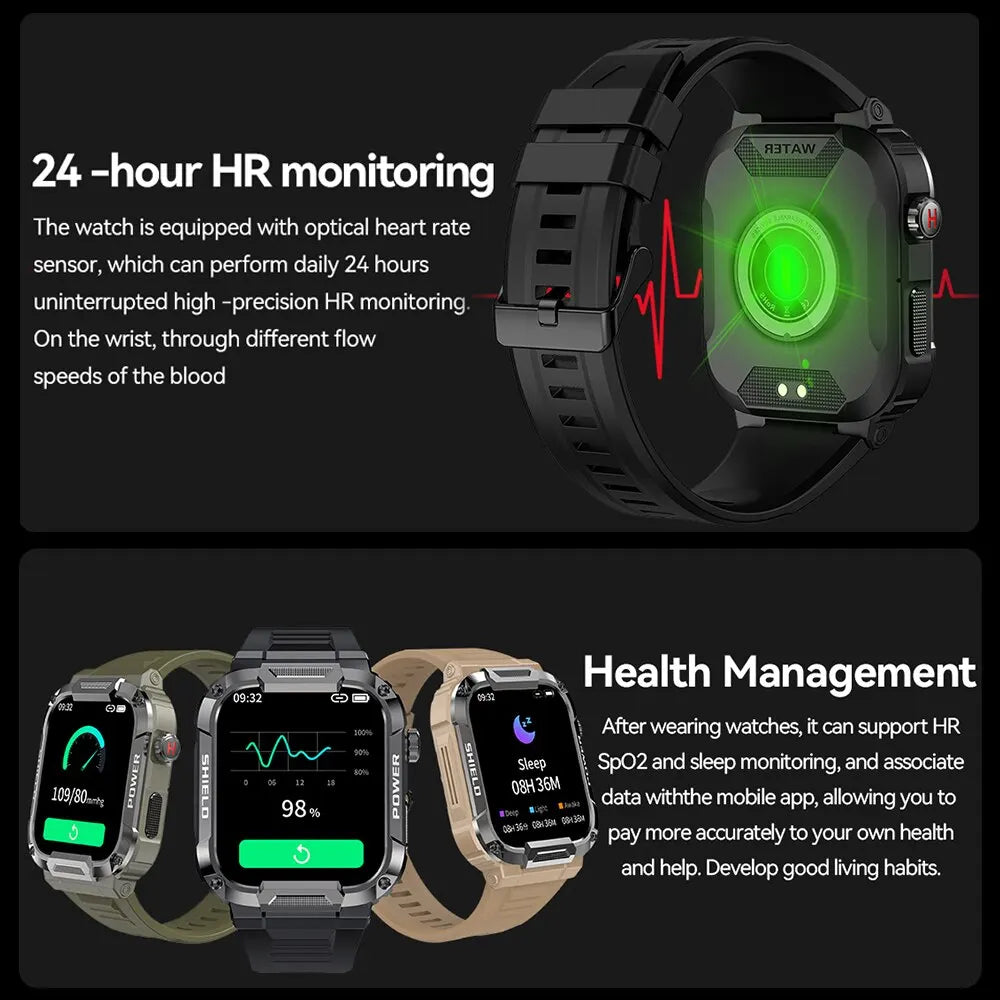 2024 New 1.85 Outdoor Military Smart Watch Men Bluetooth Call Smartwatch For Xiaomi Android IOS Ip68 Waterproof Ftiness Watches