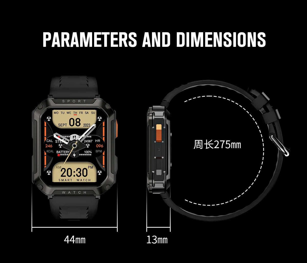 2024 Men's Outdoor Rugged Military BT Call Smart Watch Sports Fitness Tracker Heart Monitor Waterproof Smartwatch For Xiaomi