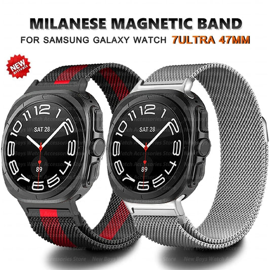 NO Gaps Stainless Steel Strap for Samsung Watch 7 Ultra 47mm Magnetic Milanese Loop for Watch 7 Ultra 47mm Metal Sports Band