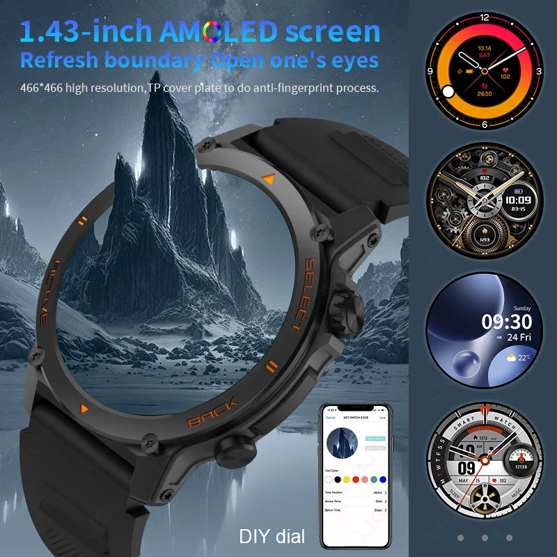 LIGE Smart Watch Men 466*466 AMOLED Full Touch Screen Bluetooth Call Sports Fitness Heart Rate Health Monitoring Smartwatch 2024