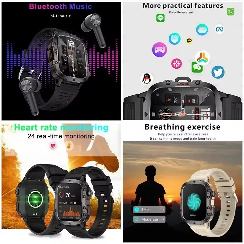 2024 New Rugged Military GPS Smart Watch Men AMOLED HD Screen Heart Rate Bluetooth Call Waterproof Outdoor SmartWatch For Xiaomi