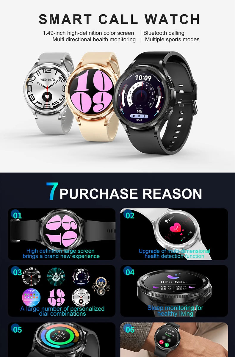 2024 New For Samsung Galaxy Watch 6 Classic Smart Watch Women Men Sports Fitness Health Waterproof Bluetooth Call Smartwatch