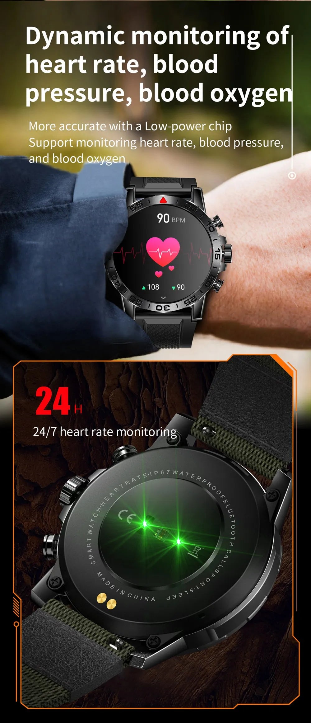 2024 Outdoor Smartwatch Men Sports High-End Blood Pressure Multi-Sport Mode Big Rugged Smart Watch For Huawei Phone