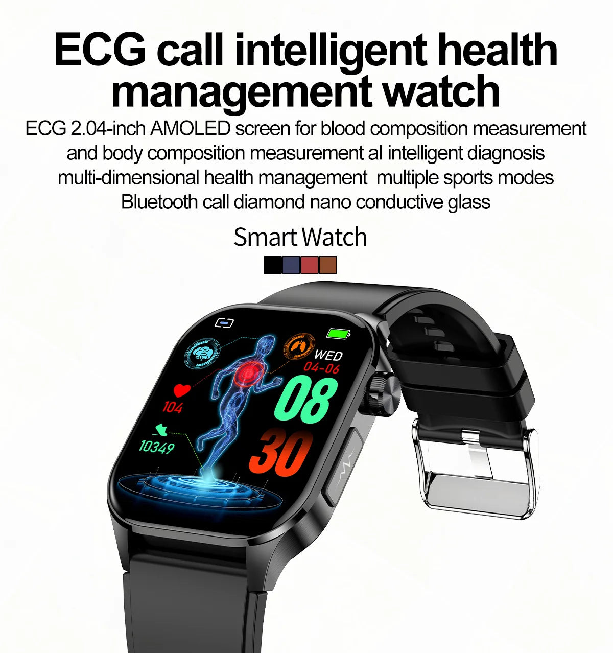 Amoled Ecg Smart Watch Men for Android Xiaomi Ios Watches Blood Glucose Lipid Pressure Sport Health Call Smartwatch 2024 Women