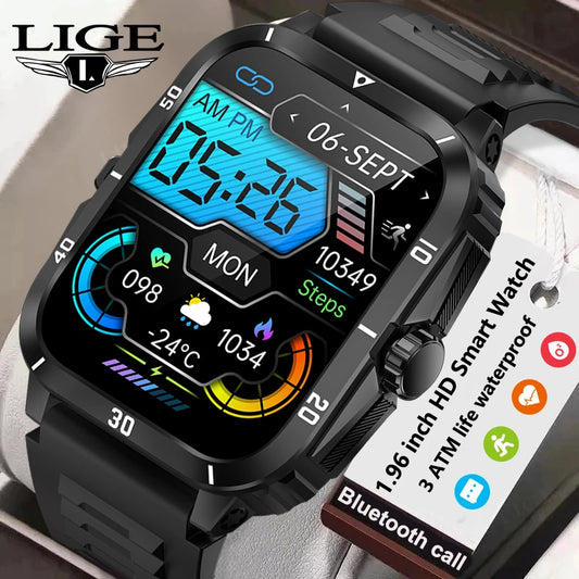 LIGE 2024 Military Smart Watch Men 3ATM Waterproof Outdoor Sports Fitness Tracker Health Monitor Smartwatch Men 430mAh Battery