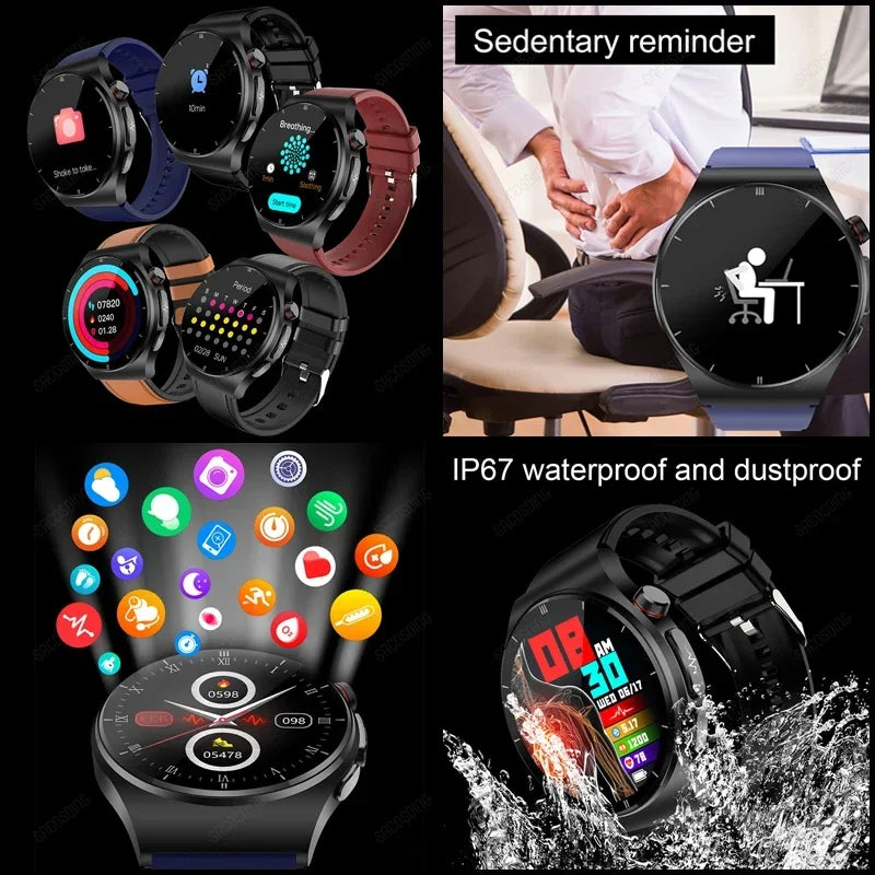 2024 New Medical Grade Bluetooth Call Smart Watch Men Blood Glucose Blood Fat Uric Acid ECG+PPG Monitoring Health Smartwatch Men