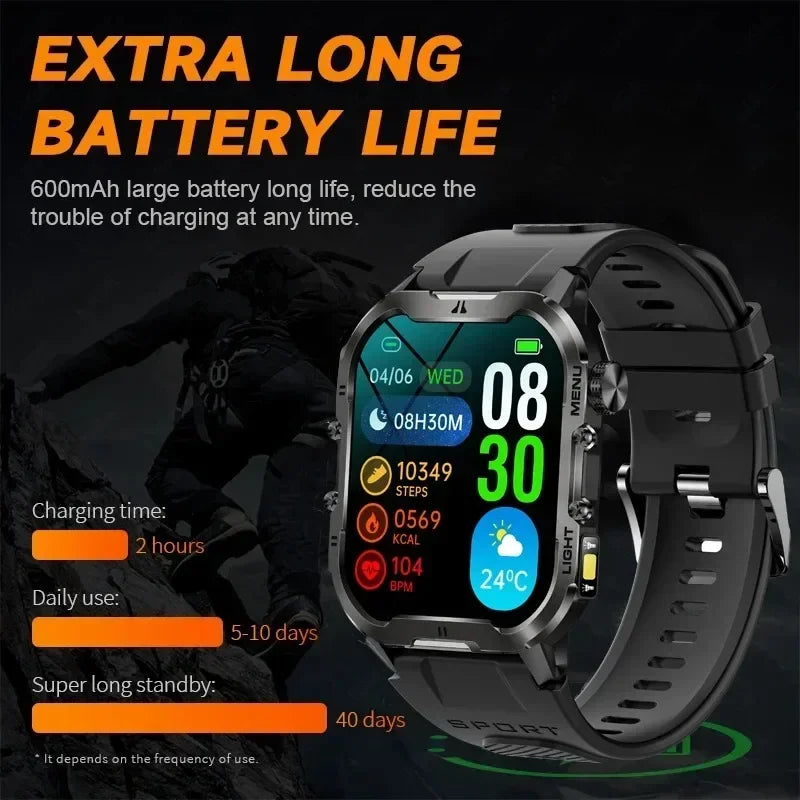 2024 Military Smart Watch Men LED Flashlight Bluetooth Outdoor reloj inteligente Sports Fitness Smartwatch For HUAWEI Xiaomi ios