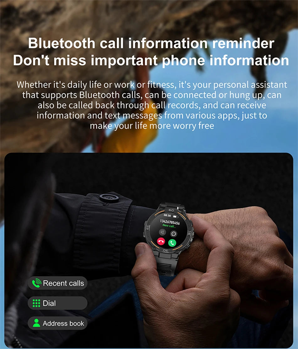 LED Flashlight Smartwatch Men Outdoor Sports Tracker Health Monitoring Voice Assistant Bluetooth Call Smart Watch Men 2024 New