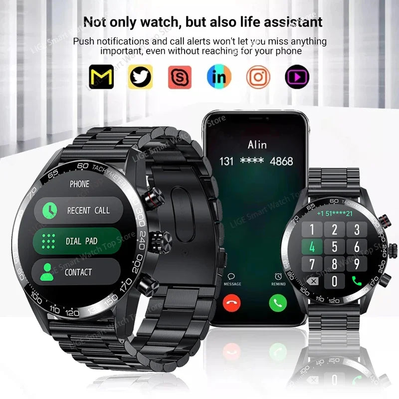 Lige 360 AMOLED HD Screen Watch For Men Smart Watch Bluetooth Calling Smartwatch 2024 Fashion Business Clock New Smartband Man