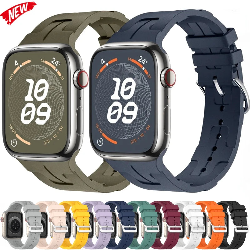 Silicone Strap For Apple Watch 9 8 7 45mm 41mm Ultra 2 49mm Sports Bracelet Belt  iWatch Series 6 5 4 3 SE2 44mm 42mm 40mm Band