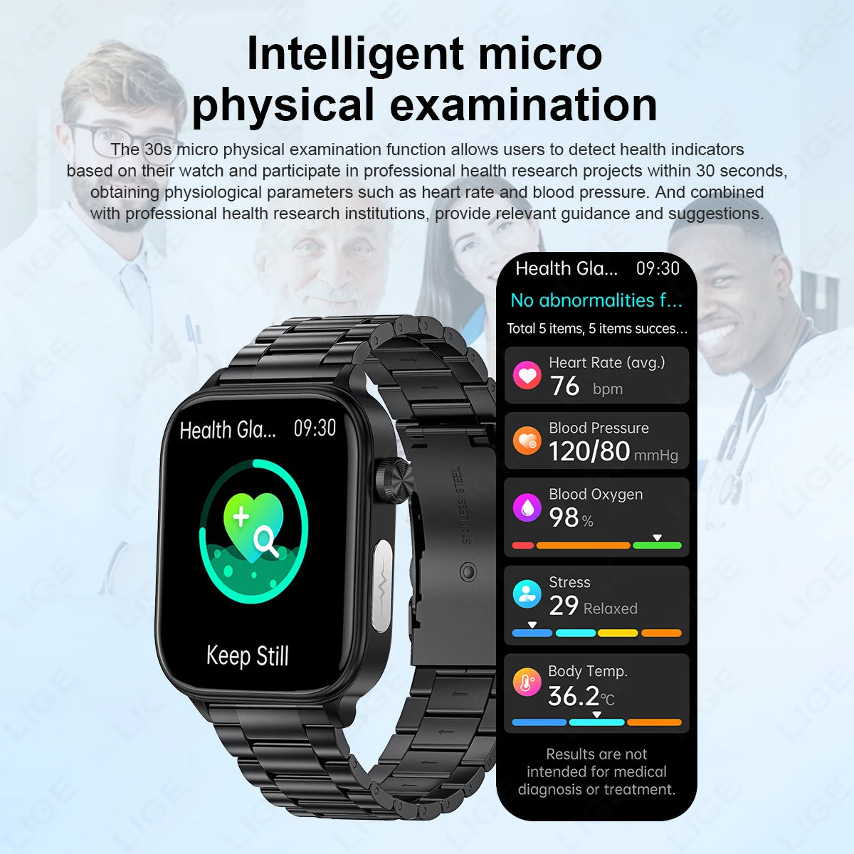 LIGE 2024 Smartwatch Medical Grade Blood Lipids Uric Acid ECG Health Monitor Bluetooth Call Body Temperature Men Smart Watches