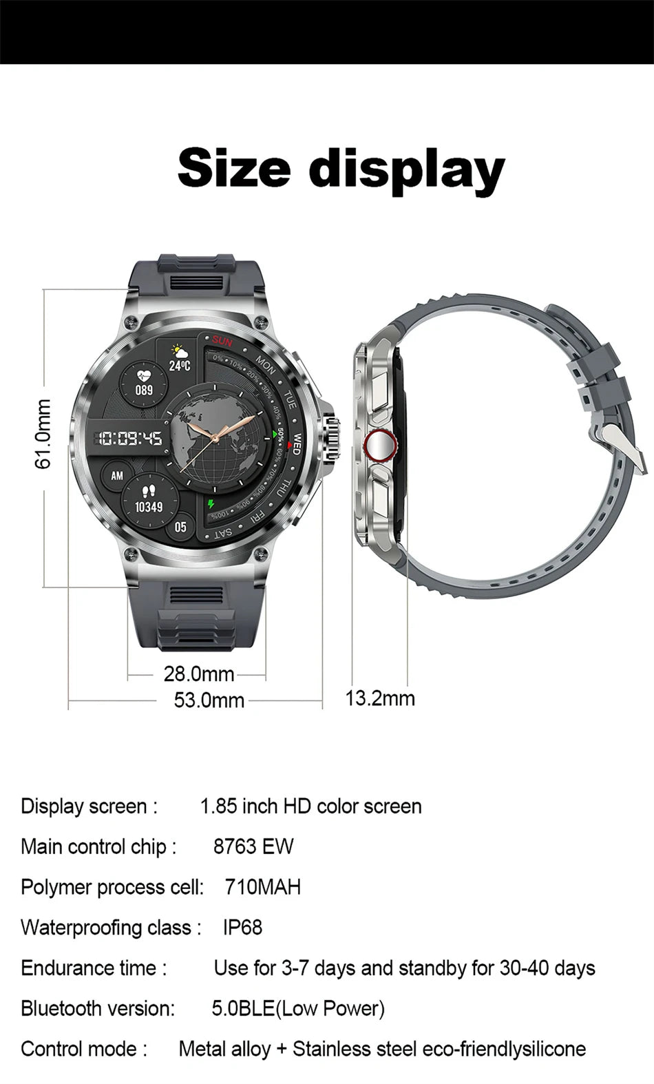 2024 New 710mAh Large Battery SmartWatch Men Health Monitoring IP68 Waterproof with 100+Sports Modes Bluetooth Call Smart Watch